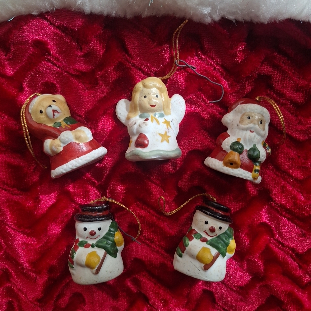 Festive Ceramic Christmas Bell Ornaments 5pc